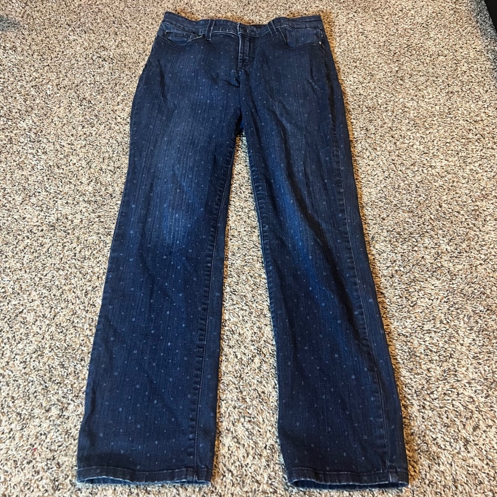 NYDJ Skinny Jeans Women Size 8 Dark Wash Polka Dot Lift Tuck Technology
